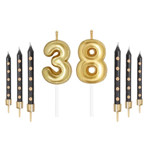Schwarz Gold 38th Geburtstag Kerzen, Gold Zahl 38 Kerzen für Kuchen, Mädchen Jungen 38th Geburtstag Dekorationen, Schwarze Kerzen, Black Gold Kerzen Kuchen Topper für Geburtstag Party Dekor Hochzeit Schwarz Gold 38th Geburtstag Kerzen, Gold Zahl 38 Kerzen für Kuchen, Mädchen Jungen 38th Geburtstag Dekorationen, Schwarze Kerzen, Black Gold Kerzen Kuchen Topper für Geburtstag Party Dekor Hochzeit von mciskin
