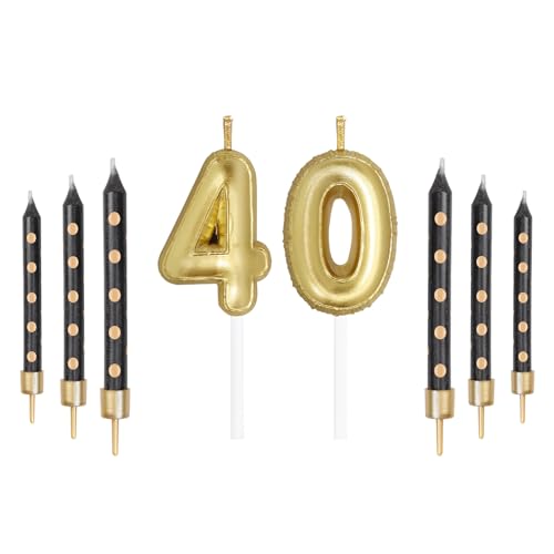 Schwarz Gold 40. Geburtstag Kerzen - Zahl 40 Kuchen Topper für Mädchen Jungen Party Dekorationen - Black Gold Hochzeit Dekor von mciskin