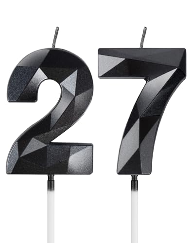 Schwarz Kerzen Zum 27. Geburtstag - 3D Zahl 27 Kerze Für Kuchen, Frauen Männer Geburtstag Dekorationen, Kuchendekorationen Für Geburtstagsfeier Hochzeitstag von mciskin