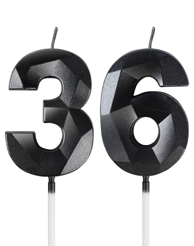 Schwarz Kerzen Zum 36. Geburtstag - 3D Zahl 36 Kerze Für Kuchen, Frauen Männer Geburtstag Dekorationen, Kuchendekorationen Für Geburtstagsfeier Hochzeitstag von mciskin