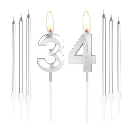 Silberne Kerzen zum 33. Geburtstag, Zahl 33 Kerzen mit 6 langen Kerzen, Party-Kerzen für Kuchen, silberne Kerzen, Kuchenaufsätze für Jungen, Mädchen, Männer, Frauen, 34. Geburtstag, Dekoration, Silberne Kerzen zum 33. Geburtstag, Zahl 33 Kerzen mit 6 langen Kerzen, Party-Kerzen für Kuchen, silberne Kerzen, Kuchenaufsätze für Jungen, Mädchen, Männer, Frauen, 34. Geburtstag, Dekoration, von mciskin