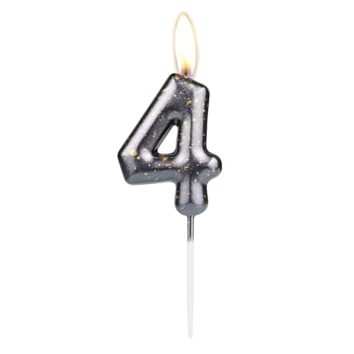 Sparkling Light Black 4th Birthday Number Candle, Black Number 4 Cake Candle, Birthday Cake Topper Cupcake Girl Boy, Wedding Anniversary Decoration Sparkling Light Black 4th Birthday Number Candle, Black Number 4 Cake Candle, Birthday Cake Topper Cupcake Girl Boy, Wedding Anniversary Decoration von mciskin