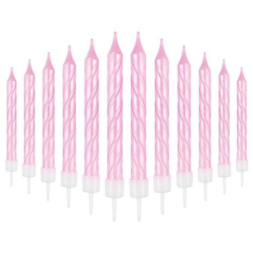 Spiralförmige Geburtstagskerzen-Set, 24 Stück, Party-Kerzen für Kuchen, rosa Happy Birthday-Kerzen, bunte Kuchendekorationen, Babypartys, Kuchen-Cupcake-Kerzen für Mädchen, Frauen, Geburtstag, von mciskin
