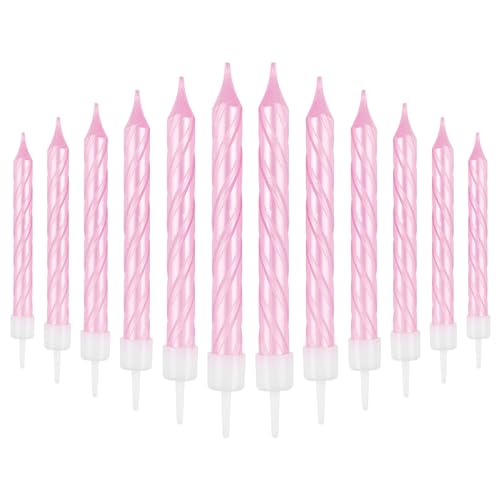 Spiralförmige Geburtstagskerzen-Set, 24 Stück, Party-Kerzen für Kuchen, rosa Happy Birthday-Kerzen, bunte Kuchendekorationen, Babypartys, Kuchen-Cupcake-Kerzen für Mädchen, Frauen, Geburtstag, von mciskin