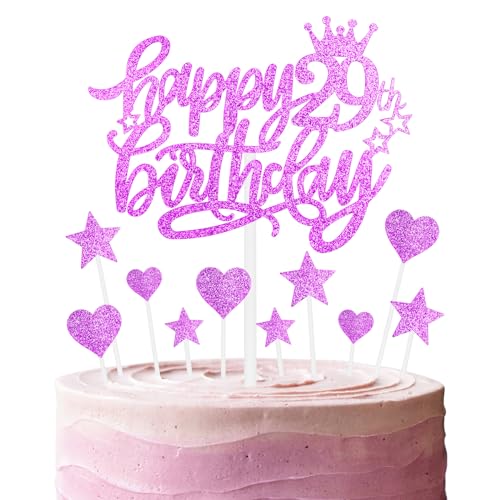 Tortenaufsätze "Happy 29th Birthday", Hot Pink Cake Cupcake Toppers für Kuchen, Glitzer-Herz-Stern-Kuchenaufsätze, Geburtstagsgeschenk, personalisierte Kuchendekorationen für Frauen und Mädchen, 29. von mciskin