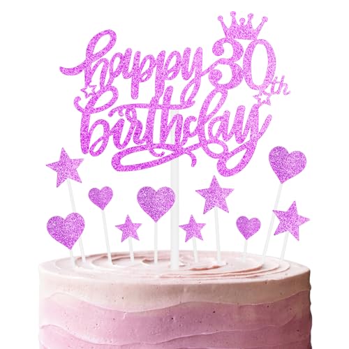 Tortenaufsätze "Happy 30th Birthday", Hot Pink Cake Cupcake Toppers für Kuchen, Glitzer-Herz Sterne Kuchenaufsätze, Geburtstagsgeschenk, personalisierte Kuchendekorationen für Frauen und Mädchen, 30. von mciskin