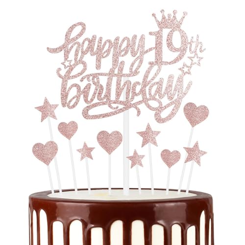 Tortenaufsätze zum 19. Geburtstag, Roségold, Kuchendekoration für Kuchen, glitzerndes Herz, Sterne, Kuchenaufsätze, Geburtstagsgeschenk, personalisierte Kuchendekoratione von mciskin