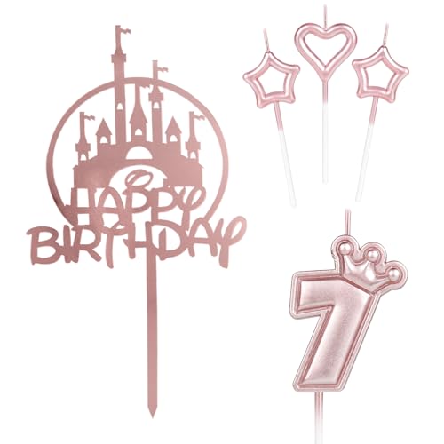 Tortenaufsatz "Happy 7th Birthday", rosa Schloss, Krone Nummer 7, Kerze für Kuchen, rosa Kuchenkerze, Cupcake-Topper für Mädchen, Babyparty, 7. Hochzeitstag, Dekorationen Tortenaufsatz "Happy 7th Birthday", rosa Schloss, Krone Nummer 7, Kerze für Kuchen, rosa Kuchenkerze, Cupcake-Topper für Mädchen, Babyparty, 7. Hochzeitstag, Dekorationen von mciskin