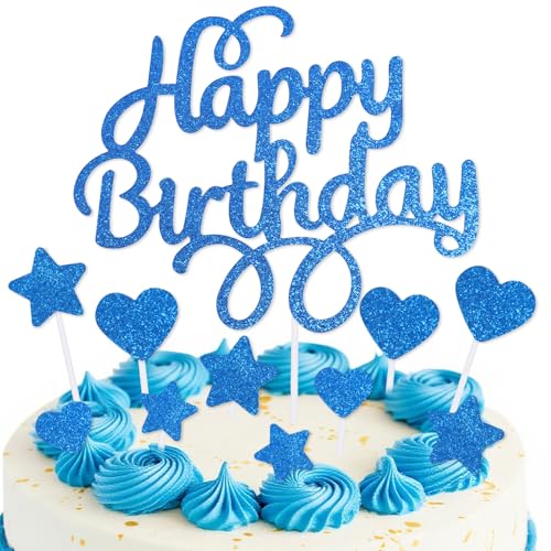 Tortenaufsatz "Happy Birthday" für Kuchen, königsblaue Geburtstagsdekorationen, Mädchen und Jungen, personalisierte Kuchendekoration für Männer und Frauen, glitzernde Kuchendekoration für von mciskin