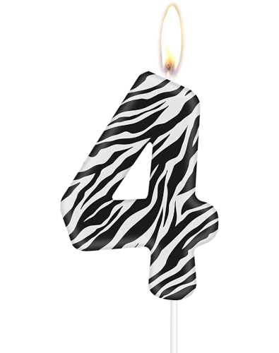 Zebra Geburtstagszahl Kerzen, Zebra 4 Geburtstagskerzen, Schwarze weiße Streifen Nummer 4 Kerze für Kuchen, Dschungel Tier Thema für Mädchen Jungen 4th Geburtstagsparty Dekorationen, Zebra zahl Kerzen Zebra Geburtstagszahl Kerzen, Zebra 4 Geburtstagskerzen, Schwarze weiße Streifen Nummer 4 Kerze für Kuchen, Dschungel Tier Thema für Mädchen Jungen 4th Geburtstagsparty Dekorationen, Zebra zahl Kerzen von mciskin