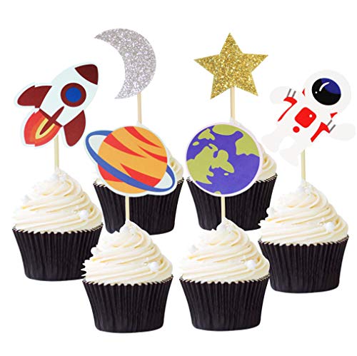 Geburtstag Cake Toppers, Happy Birthday Cake Toppers mit Cartoon Logo Cupcake Toppers, Cake Toppers für Geburtstag Thema Baby Shower Party Kuchen (space travel, Herzlichen Glückwunsch Zum Geburtstag). von mciskin