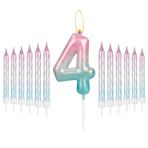 i-QiQi Kerzen zum 4. Geburtstag, rosa bis blau, Farbverlaufskerzen mit 12 Stück Farbverlaufskerzen für Zahl 4, Kuchenkerzen für Happy 4 Birthday, Kuchendekoration, Geburtstagsparty, Hochzeitstag, i-QiQi Kerzen zum 4. Geburtstag, rosa bis blau, Farbverlaufskerzen mit 12 Stück Farbverlaufskerzen für Zahl 4, Kuchenkerzen für Happy 4 Birthday, Kuchendekoration, Geburtstagsparty, Hochzeitstag, von mciskin