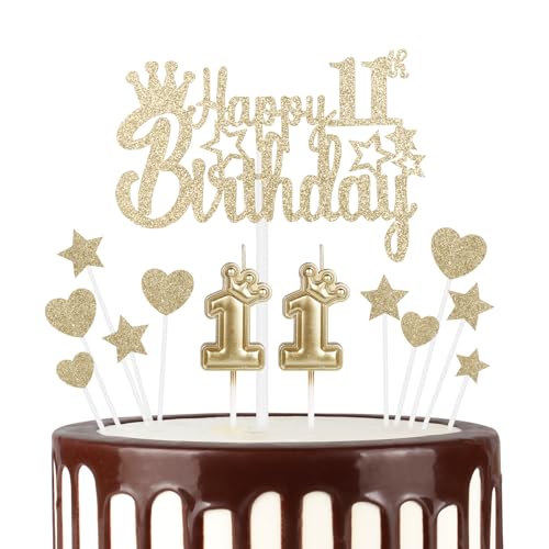 mciskin 11 Happy Birthday Kerzen Cake Toppers, Krone Nummer 11 Kerze für Kuchen, Mädchen 11 Geburtstag Dekoration, Kuchen Kerze Cake Topper für Frauen Geburtstagsfeier Hochzeitstag (Champagner Gold) von mciskin