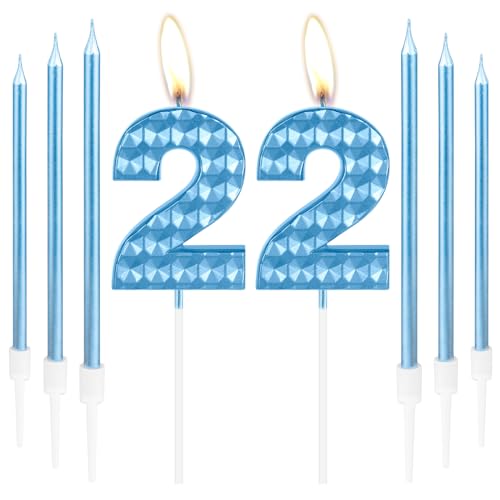 Blau Kerzen zum 22th Geburtstag, Dekoration für Mädchen, Dekoration zum 22. Geburtstag, Blau 3D-Zahl 22, Blau lange Kerze, Blau Kerzen-Kuchenaufsatz für Mädchen, Kinder, Frauen, Geburtstagsparty Blau Kerzen zum 22th Geburtstag, Dekoration für Mädchen, Dekoration zum 22. Geburtstag, Blau 3D-Zahl 22, Blau lange Kerze, Blau Kerzen-Kuchenaufsatz für Mädchen, Kinder, Frauen, Geburtstagsparty von mciskin