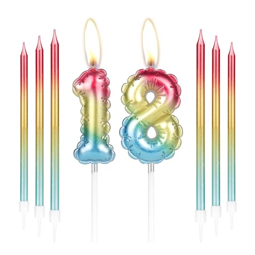 Regenbogen Geburtstagskerzen, bunte Zahl 18 Kerzen für Kuchen, Junge Mädchen 18th Geburtstag Dekorationen, Metall Regenbogen lange Kerzen, Regenbogen Kerzen Kuchen Topper für Geburtstagsparty Dekora von mciskin
