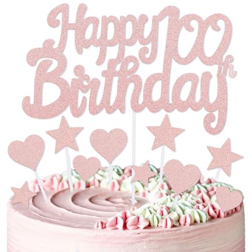 mciskin Kuchendekoration zum 100. Geburtstag, Dekoration für Frauen, Roségold-Kuchendekorationen, personalisierte Cupcake-Topper mit Herz-Stern für Mädchen, Frauen, Partyzubehör von mciskin