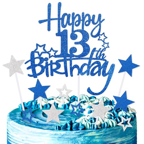 mciskin Kuchendekoration zum 13. Geburtstag, für Mädchen, Jungen, 13. Geburtstag, personalisierbar, königsblaue Kuchendekorationen für Mädchen und Jungen, Partyzubehör von mciskin