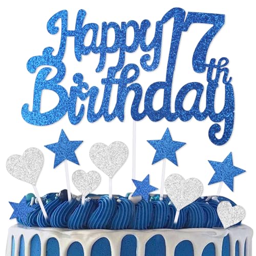 mciskin Kuchendekoration zum 17. Geburtstag, Dekoration für Jungen und Mädchen, königsblaue Kuchendekorationen, personalisierbare Cupcake-Topper mit Herz-Stern für Mädchen, Jungen, Frauen, Männer mciskin Kuchendekoration zum 17. Geburtstag, Dekoration für Jungen und Mädchen, königsblaue Kuchendekorationen, personalisierbare Cupcake-Topper mit Herz-Stern für Mädchen, Jungen, Frauen, Männer von mciskin