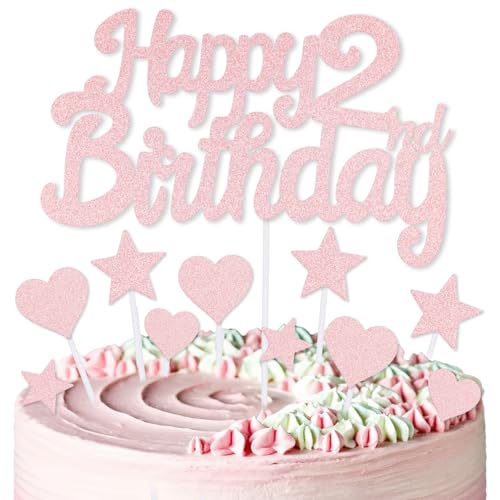 mciskin Kuchendekoration zum 2. Geburtstag, Dekoration für Mädchen, rotgoldene Kuchendekorationen, personalisierbare Cupcake-Topper mit Herz-Stern für Mädchen und Frauen, Partyzubehör von mciskin