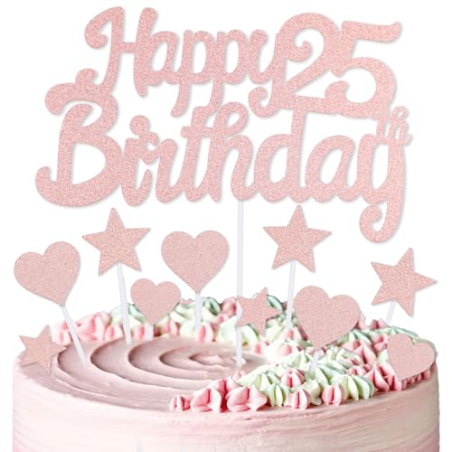 mciskin Kuchendekoration zum 25. Geburtstag, Dekoration für Jungen und Mädchen, rotgoldene Kuchendekorationen, personalisierbare Cupcake-Topper mit Herz-Stern für Mädchen und Frauen von mciskin