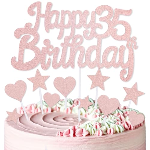 mciskin Kuchendekoration zum 35. Geburtstag, Dekoration für Frauen, Roségold-Kuchendekorationen, personalisierbare Cupcake-Topper mit Herz-Stern für Mädchen und Frauen, Geburtstagsparty-Zubehör von mciskin