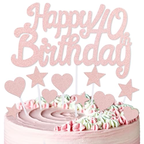 mciskin Kuchendekoration zum 40. Geburtstag, Dekoration für Frauen, Roségold-Kuchendekorationen, personalisierte Cupcake-Topper mit Herz-Stern für Mädchen und Frauen, Geburtstagsparty-Zubehör von mciskin