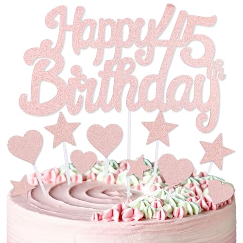 mciskin Kuchendekoration zum 45. Geburtstag, Dekoration für Frauen, Roségold-Kuchendekorationen, personalisierte Cupcake-Topper mit Herz-Stern für Mädchen und Frauen, Geburtstagsparty-Zubehör von mciskin