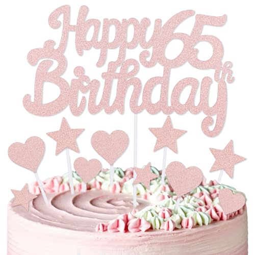 mciskin Kuchendekoration zum 65. Geburtstag, Dekoration für Frauen, Roségold-Kuchendekorationen, personalisierbare Cupcake-Topper mit Herz-Stern für Mädchen und Frauen, Geburtstagsparty-Zubehör von mciskin