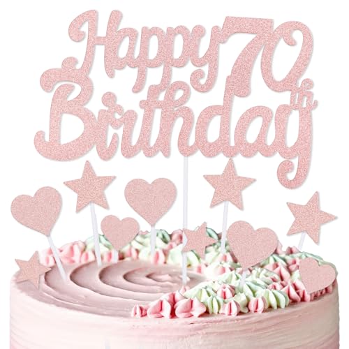 mciskin Kuchendekoration zum 70. Geburtstag, Dekoration für Frauen, Roségold-Kuchendekorationen, personalisierbare Cupcake-Topper mit Herz-Stern für Mädchen und Frauen, Geburtstagsparty-Zubehör von mciskin