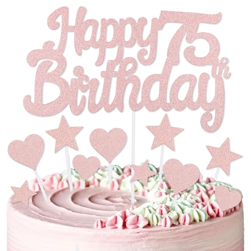 mciskin Kuchendekoration zum 75. Geburtstag, Dekoration für Frauen, Roségold-Kuchendekorationen, personalisierbare Cupcake-Topper mit Herz-Stern für Mädchen und Frauen, Geburtstagsparty-Zubehör von mciskin