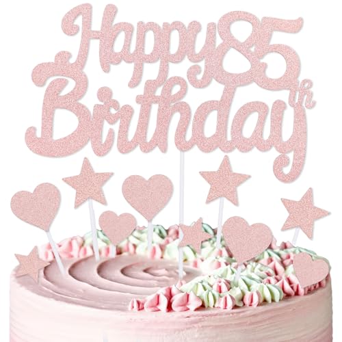mciskin Kuchendekoration zum 85. Geburtstag, Dekoration für Frauen, Roségold-Kuchendekorationen, personalisierbare Cupcake-Topper mit Herz-Stern für Mädchen und Frauen, Geburtstagsparty-Zubehör von mciskin
