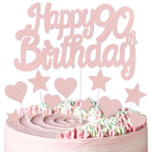 mciskin Kuchendekoration zum 90. Geburtstag, Dekoration für Frauen, Roségold-Kuchendekorationen, personalisierbare Cupcake-Topper mit Herz-Stern für Mädchen und Frauen, Geburtstagsparty-Zubehör von mciskin