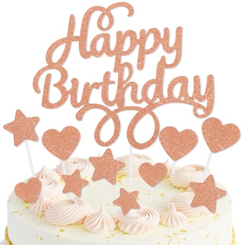 mciskin Orangefarbene Kuchendekoration "Happy Birthday" für Kuchen, orangefarbene Geburtstagsdekorationen, Mädchen und Jungen, personalisierte Kuchendekoration für Männer und Frauen, glitzernde von mciskin