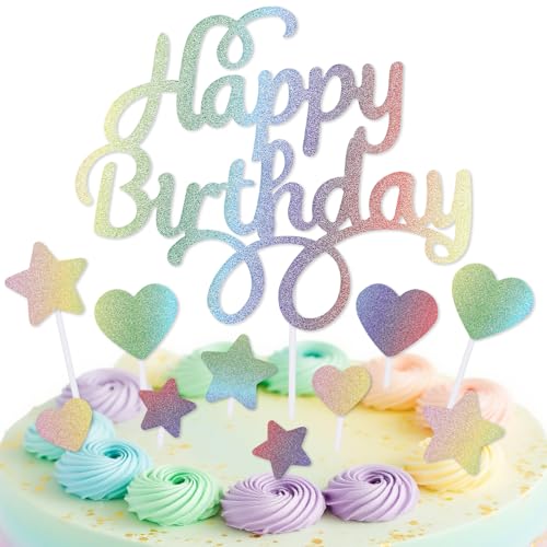 mciskin Regenbogen-Kuchenaufsätze für Kuchen, mehrfarbig, Geburtstagsdekorationen, Mädchen und Jungen, personalisierte Kuchendekoration für Männer und Frauen, Glitzerkuchenaufsatz, Cupcake-Topper für von mciskin