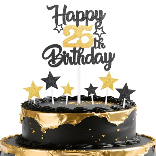 mciskin Schwarz-goldene Dekoration zum 25. Geburtstag, für Jungen, Party-Dekorationen, personalisierbar, glitzernd, Happy 25th Birthday, Kuchendekoration für Mädchen und Jungen, Partyzubehör mciskin Schwarz-goldene Dekoration zum 25. Geburtstag, für Jungen, Party-Dekorationen, personalisierbar, glitzernd, Happy 25th Birthday, Kuchendekoration für Mädchen und Jungen, Partyzubehör von mciskin
