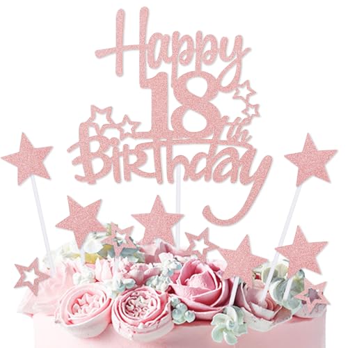 mciskin Tortenaufsatz zum 18. Geburtstag, Dekoration für Mädchen, personalisierbar, rotgoldener Glitzerstern, Cupcake-Topper für Mädchen und Frauen, Party-Dekorationen mciskin Tortenaufsatz zum 18. Geburtstag, Dekoration für Mädchen, personalisierbar, rotgoldener Glitzerstern, Cupcake-Topper für Mädchen und Frauen, Party-Dekorationen von mciskin