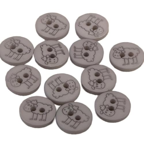 Knöpfe mit 2 Löchern, Schaf, 15 mm, Grau, 6 Stück von MDC