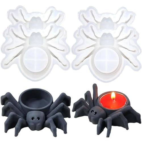mdgfge 4 x Spinnenkerzenhalter aus Kunstharz, Halloween-Epoxidharz, Tiere, Kerzenhalter, Gießform, Silikonform für Halloween-Party, DIY-Tablett, Süßigkeitenbehälter mdgfge 4 x Spinnenkerzenhalter aus Kunstharz, Halloween-Epoxidharz, Tiere, Kerzenhalter, Gießform, Silikonform für Halloween-Party, DIY-Tablett, Süßigkeitenbehälter von mdgfge