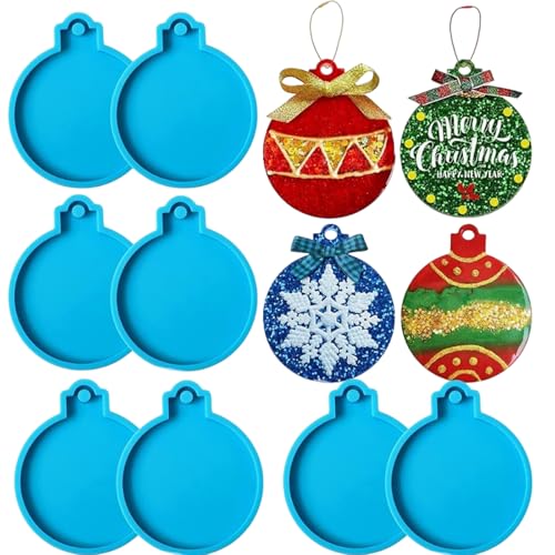 mdgfge 8 x Weihnachts-Harzformen aus Silikon, Weihnachts-Epoxidharz, Ornamente, runde Form, Anhängerformen für Weihnachten, Familienfeier, Neujahr, Gießformen, Schlüsselanhänger, Bastelbedarf mdgfge 8 x Weihnachts-Harzformen aus Silikon, Weihnachts-Epoxidharz, Ornamente, runde Form, Anhängerformen für Weihnachten, Familienfeier, Neujahr, Gießformen, Schlüsselanhänger, Bastelbedarf von mdgfge