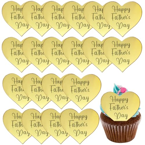 mdgfge Cupcake-Topper "Happy Father's Day", Acryl, Spiegel-Herzform, graviert, niedliche Herz-Picker, Kuchendekoration, Dekoration für Vatertag, Geburtstag, Partyzubehör, 20 Stück mdgfge Cupcake-Topper "Happy Father's Day", Acryl, Spiegel-Herzform, graviert, niedliche Herz-Picker, Kuchendekoration, Dekoration für Vatertag, Geburtstag, Partyzubehör, 20 Stück von mdgfge