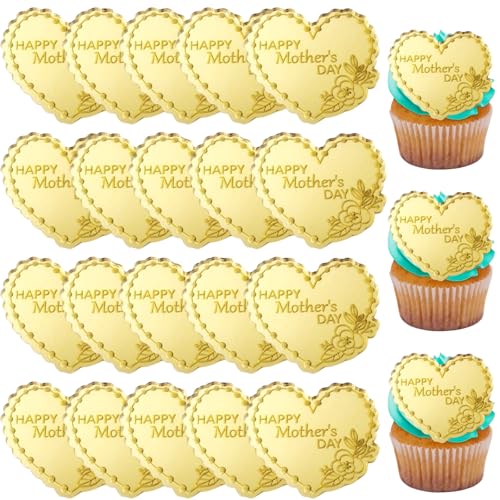 mdgfge Cupcake-Topper in Herzform, Acryl-Kuchenscheibe, Spiegel, goldfarbenes Design, "Happy Mother's Day", graviert, für Muttertag, Kuchen, Backen, Party-Dekoration, 20 Stück mdgfge Cupcake-Topper in Herzform, Acryl-Kuchenscheibe, Spiegel, goldfarbenes Design, "Happy Mother's Day", graviert, für Muttertag, Kuchen, Backen, Party-Dekoration, 20 Stück von mdgfge