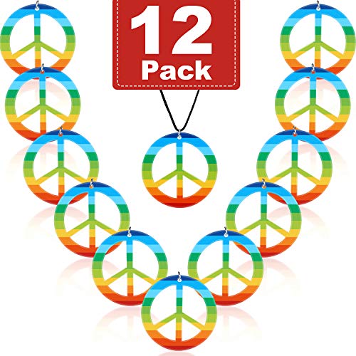 12 Stücke Regenbogen Frieden Halsketten Kunststoff Frieden Zeichen Anhänger Halskette Kostüm Zubehör von meekoo