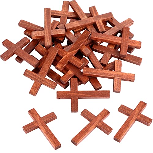 meetoo 24 Stück natürliche Holz-Kreuzanhänger Mini-Kreuzperlen für Bastelarbeiten, Schmuckherstellung (roter Kaffee, 3,9 x 5,9 x 0,5 cm) von meekoo