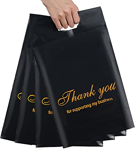 50 Versandbeutel, Plastik Versandtaschen 250 x 350mm Tragbare Poly-Kunststoffbeutel mit "Thank You" Selbstklebend und blickdicht, Warenbeutel Versandtüten für Kleidung von mehrido
