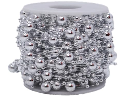 15m Perlenkette auf Spule - Perlengirlande Perlenband Perlen - Ideal für Hochzeit Floristik DIY Bastelprojekte Festliche Dekoration (SILBER) von meindekoartikel