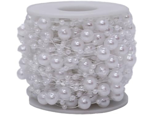 15m Perlenkette auf Spule - Perlengirlande Perlenband Perlen - Ideal für Hochzeit Floristik DIY Bastelprojekte Festliche Dekoration (WEISS) von meindekoartikel