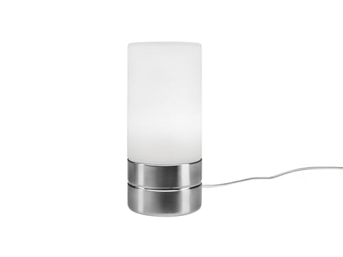 Tischleuchte mit TOUCH Dimmer in dezentem DESIGN - Glasschirm Opal Weiß & Sockel Nickel matt – Neue TOUCH Generation geeignet für LED von meineWunschleuchte