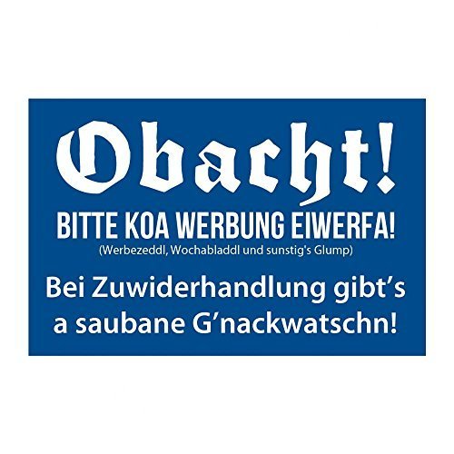 meinherzschlag.de Briefkastenaufkleber 'Obacht! Koa Werbung.' - Blau - Polyethylen (PE) - Bauernhaus - Anti-Werbung - Warnsymbol - Rechteckig meinherzschlag.de Briefkastenaufkleber 'Obacht! Koa Werbung.' - Blau - Polyethylen (PE) - Bauernhaus - Anti-Werbung - Warnsymbol - Rechteckig von meinherzschlag.de