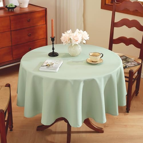 meioro Abwaschbar Tischdecke, Textil Leinen Wasserabweisend Lotuseffekt Tischtuch, Rechteck Polyester Tischdecken, Wasserdicht Dauerhaft Kratzfest für Küche Dekorationen(Salbei Grün,Durchmesser 150cm) von meioro