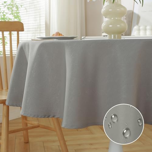 meioro Abwaschbar Tischdecke, Textil Leinen Wasserabweisend Lotuseffekt Tischtuch, Rechteck Polyester Tischdecken, Wasserdicht Dauerhaft Kratzfest für Küche Party Dekorationen(Grau,Durchmesser 150cm) von meioro